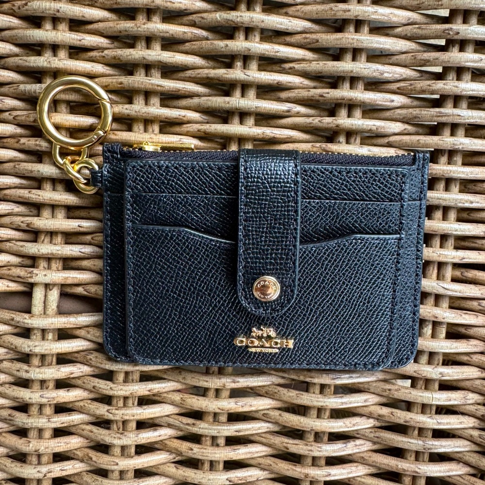 Coach Black Card/Coin Holder with Gold Details